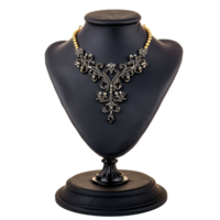 Elegant Black and Gold Statement Necklace on Display png