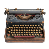 Vintage typewriter resting on a white surface with a nostalgic allure png