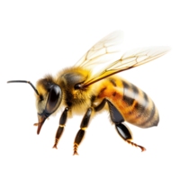 A close-up view of a bee pollinating a flower in spring sunlight png