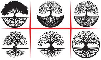 Winding Tree of Life Silhouette Set vector