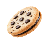 Delicious floating cookie with chocolate filling in bright light png