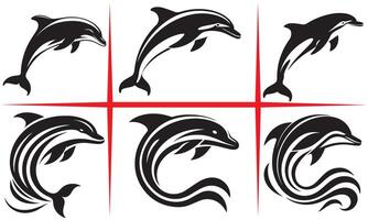 Leaping Dolphin Silhouette Set Design vector