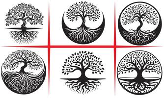 Winding Tree of Life Silhouette Set Design vector