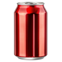 Vibrant red beverage can resting on a bright surface png