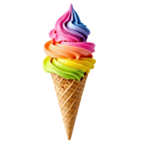 Colorful Rainbow Ice Cream Cone on a White Background Perfect for Dessert Promotions png