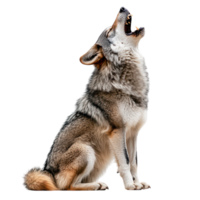 Majestic Wolf Howling on a White Background for Wildlife Enthusiasts, isolated on transparent background, Format png