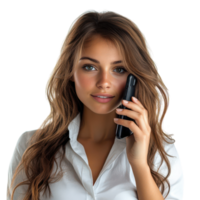 mulher usando célula telefone isolado em branco fundo para comunicação e tecnologia precisa, isolado em transparente fundo, formato png