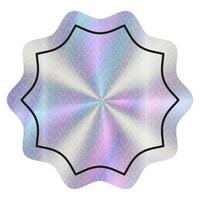 Holographic empty circle with wave Sticker. Hologram blank label in retro style. Simple geometric shape with rainbow color. Tag for your text. vector