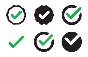 Set of check icons in green and black vector