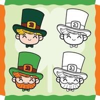 Leprechaun face cartoon character illustration color and colorring doodle St. Patrick's Day vector