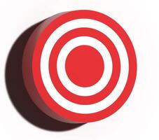 Red white round target with shadow on isolated background, 3D rendering illustration photo