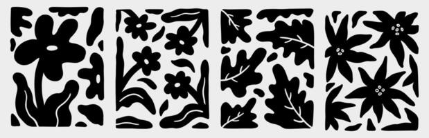 Set of black silhouette designs with an organic patterns on a light gray background. Curved and irregular shapes resembling leaves or plant-like forms. hand-drawn illustration. vector