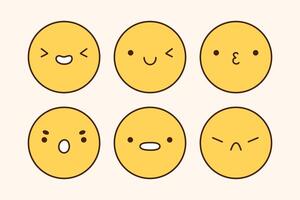 A cute emoji set with different facial expressions. Yellow characters with happy, joyful, sad, disappointed, surprised, angry mood. doodle illustration. Perfect for social media, stickers. vector