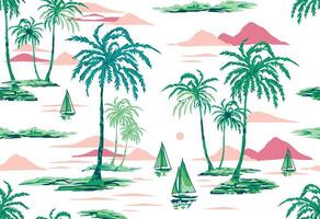 Palm trees and sailboats on a beach background vector