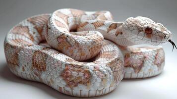 A striking, intricately patterned snake relaxing with its distinctive features photo