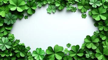 A lush arrangement of clovers frames an empty center, inviting creativity photo