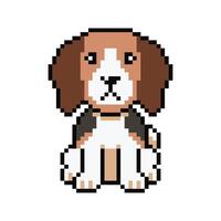 Pixel art cute beagle dog in retro style for design. vector