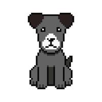 Pixel art black dog in retro style for design. vector
