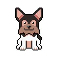 Pixel art smiling dog in retro style for design. vector