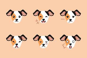 Set of cute character dog faces showing different emotions for design. vector