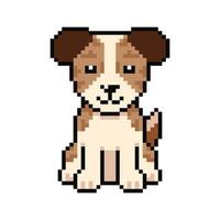 Pixel art cute dog in retro style for design. vector