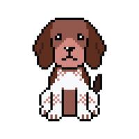 Pixel art dog illustration in retro style for design. vector