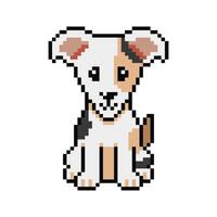 Pixel art cute sitting dog in retro style for design. vector