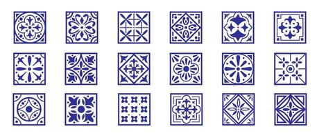 Set of tiles background in blue. Mosaic pattern for ceramic in italian style. Decoration geometric elements. vector