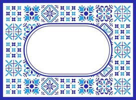Set of tiles frame border in blue. Mosaic pattern for ceramic in italian style. Horizontal background vector