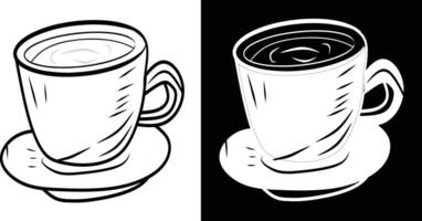 Black and White Coffee Cup Illustration on Contrasting Background Design vector