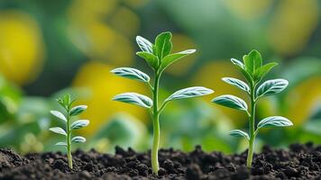 Growth of Plants in Fertile Soil with Green Background photo