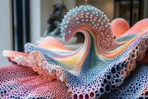 Abstract Sculpture Displaying Vivid Wave of Colors and Textures for Modern Art Exhibits photo