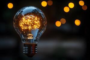 Innovative Brainstorm Concept with Glowing Brain in Light Bulb for Creativity Design photo