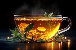 Herbal Tea with Fresh Sage and Citrus in Warm Ambiance for Relaxation photo