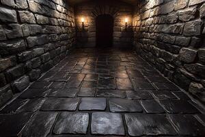 Mystical Stone Corridor with Dim Lighting for Fantasy and Adventure Themes photo