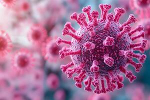 Microscopic View of Pink Virus Particles for Science and Education photo