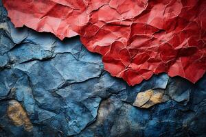 Abstract Red and Blue Crumpled Paper Texture for Design and Background Art photo