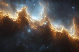 Mystical Cosmic Nebula with Galactic Clouds and Twinkling Stars in Deep Space photo