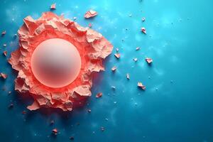 Abstract Art of Crumpled Pink Paper with Sphere on Blue Background for Modern Design photo