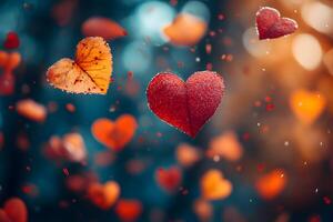 Romantic Autumn Hearts Floating in Soft Focus Bokeh Background for Seasonal Design photo