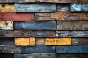 Rustic Multicolored Wooden Plank Wall Texture for Design and Background Use photo