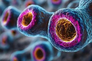 Microscopic View of Nerve Cells with Vibrant Neural Activity photo