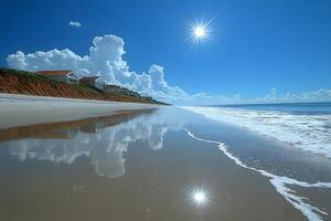 Serene Coastal Morning with Clear Sky and Ocean Reflections for Tranquil Retreats photo