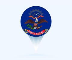 Map pointer with flag of North Dakota. vector