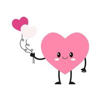 Cartoon heart character with face, hands and feet. Love symbol with balloons. . vector