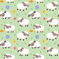 Cute seamless pattern with sheeps and flowers vector