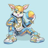 Adorable Rabbit Playing Basketball Cartoon Fun Sports Character Illustration vector