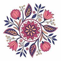 a circular design with flowers and leaves vector