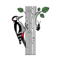 woodpecker on a tree trunk illustration vector