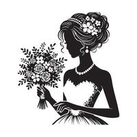 silhouette of a bride with a bouquet. vector
